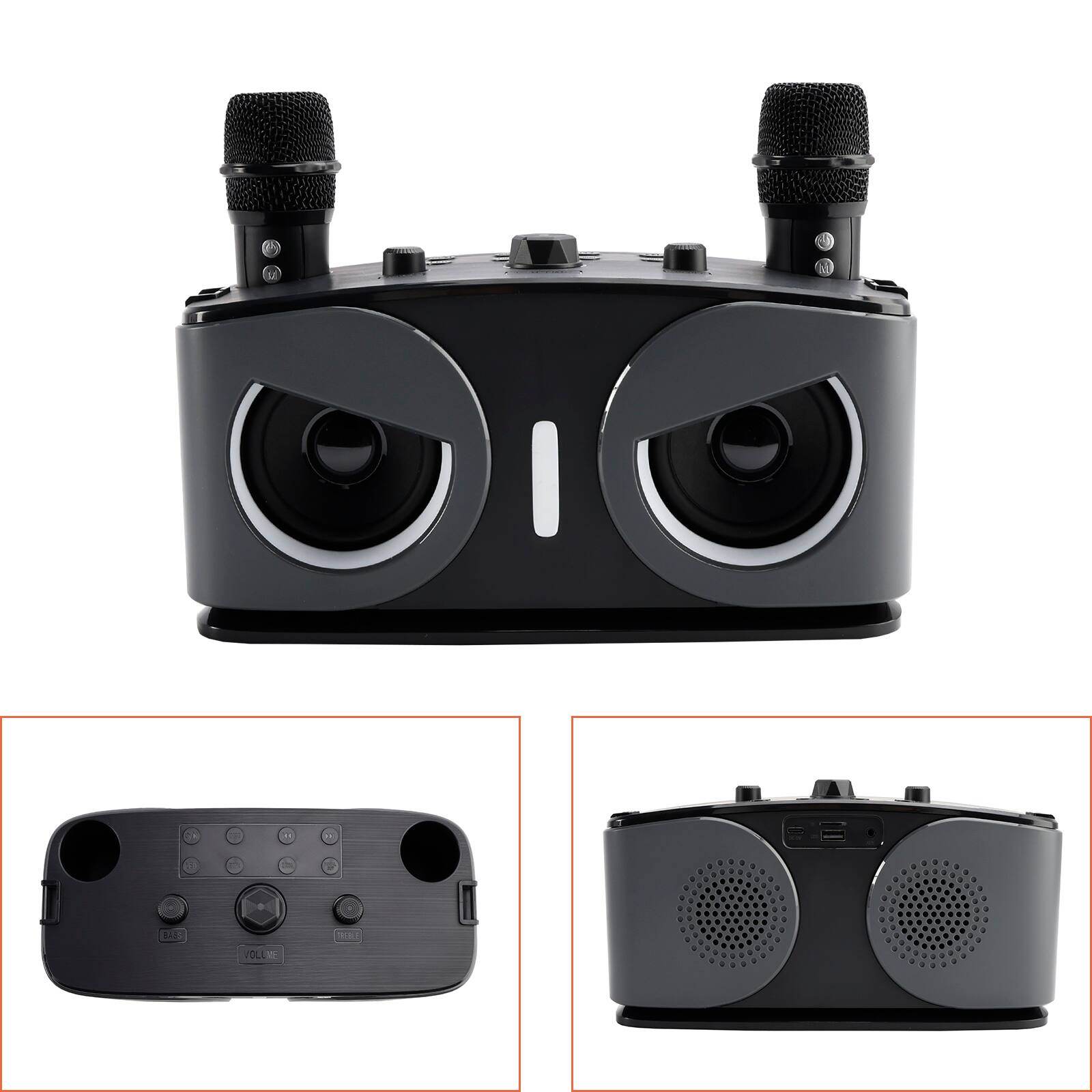 Back. Topteng - ​​20W Bluetooth Karaoke Speaker with 2 Mics - BT 5.3, Home Theater Speaker, TF/AUX/U disk, 2400mAh Battery - Black.