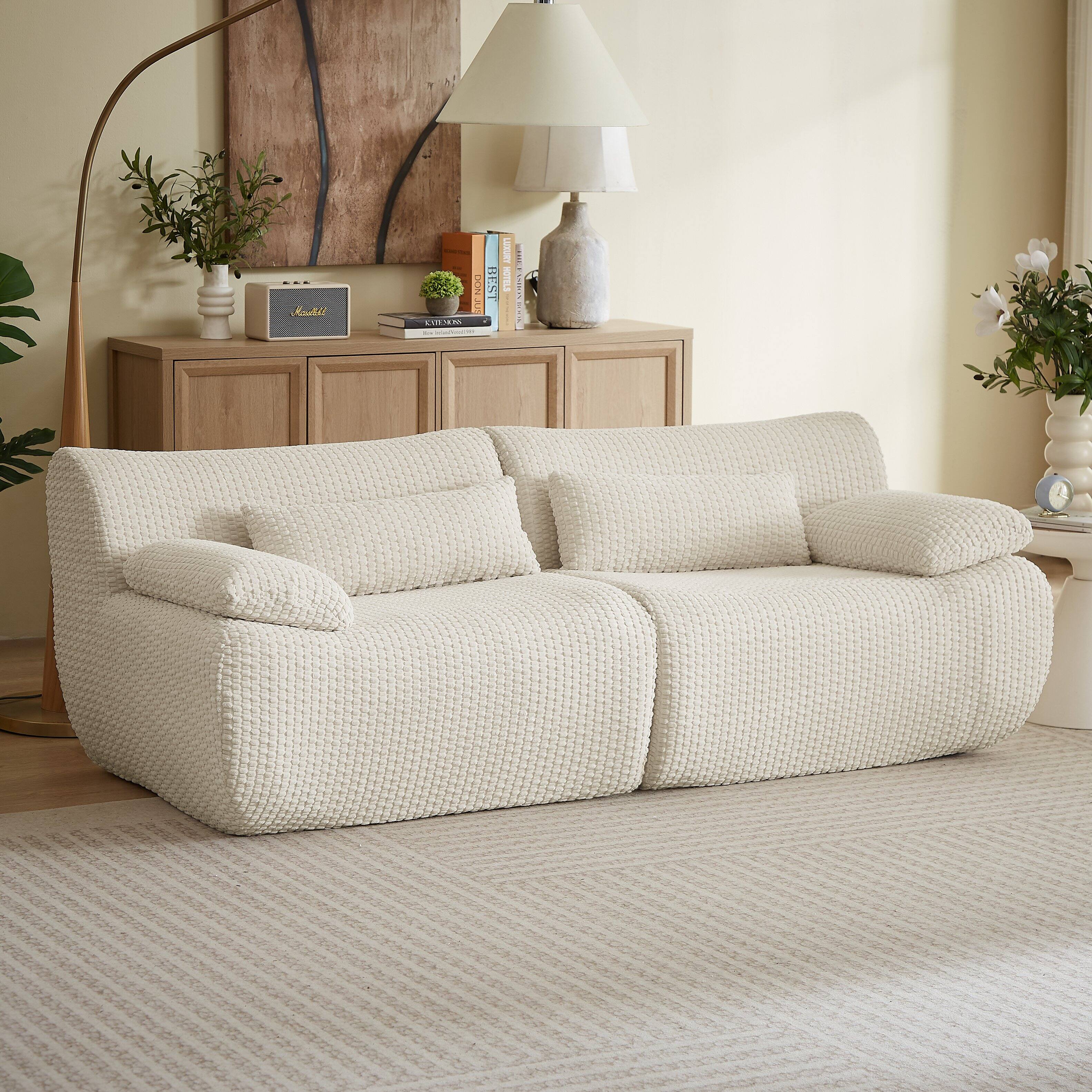 Anysun - 2 Seater Loveseat Sofa with Cloud Comfort, Corduroy Fabric & No Assembly for Living Room - Cream