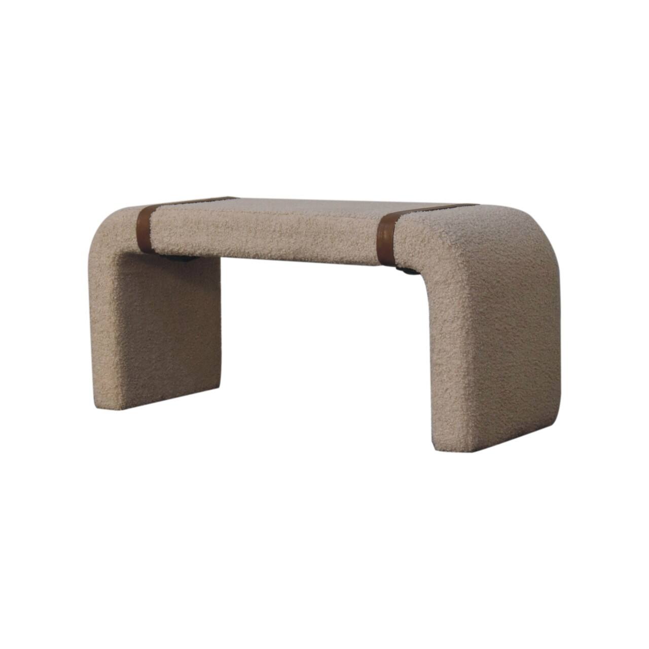 Angle. Artisan Furniture - Artisan Furniture Solid Wood Boucle Leather Strap Bench - Cream.
