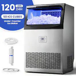 Manastin - Commercial Ice Maker, 120LBS/24H, 33LBS Storage, with Water Filter - Silver