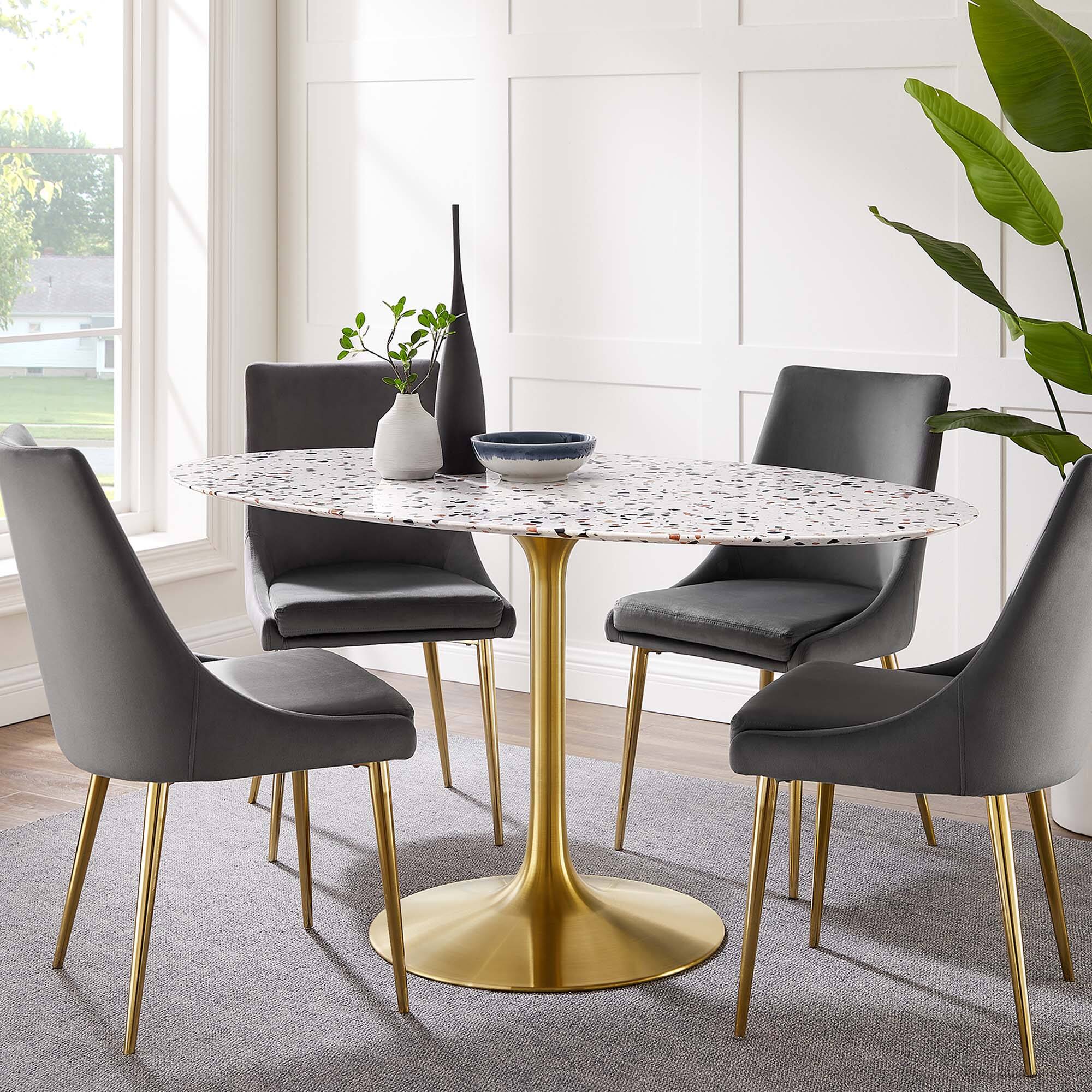 Alt View 5. Modway - Lippa 60" Oval Terrazzo Dining Table by Modway - Gold White.