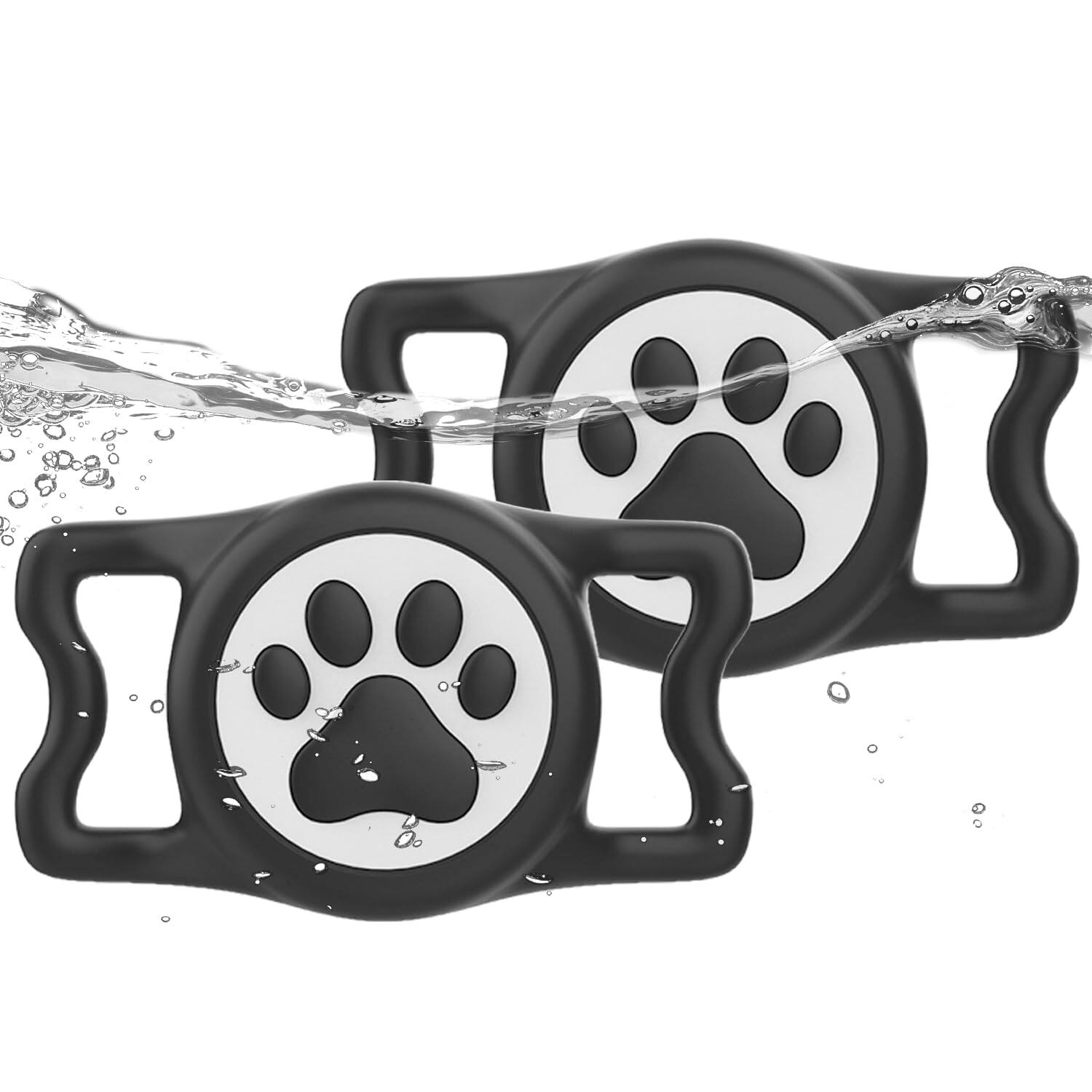 Front. Paradigms Interiors - Ip68 Waterpoof Dog Airtag Holder Stretchy Silicone Full Body Covered Air Tag For Cat Collar Fit All Width - 2* Black-2 Pack.