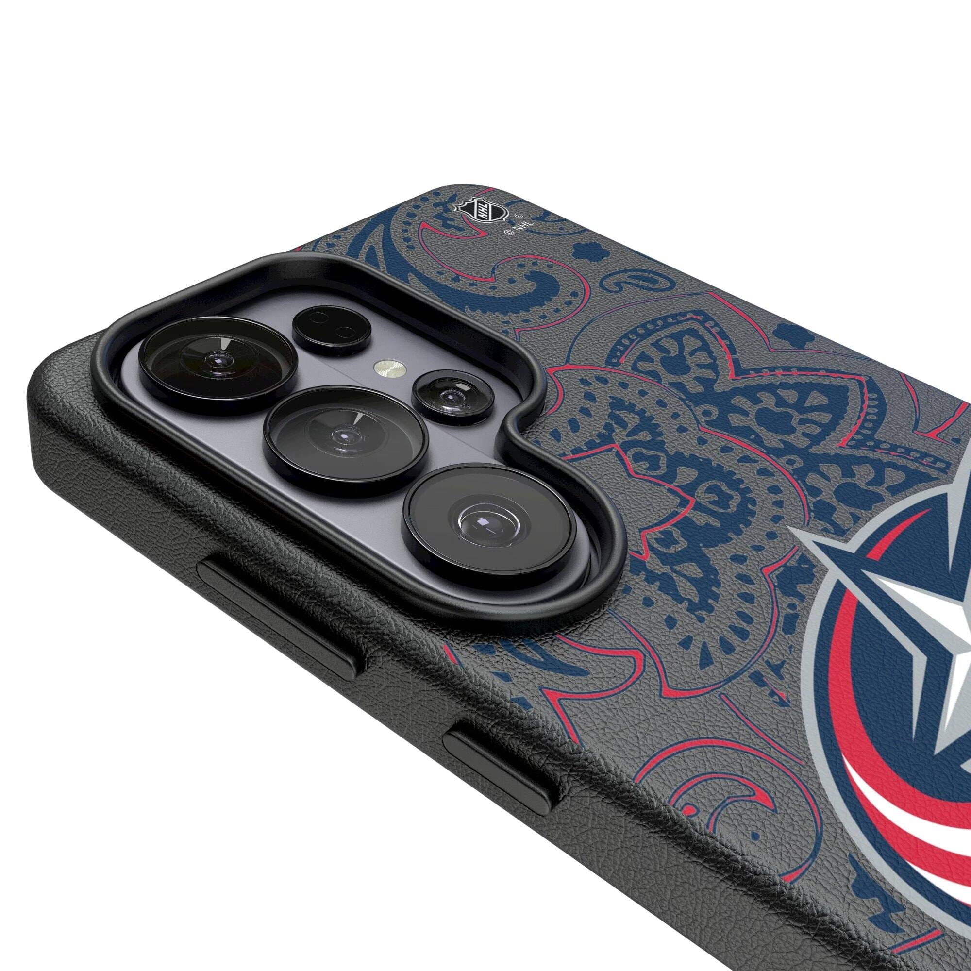 Alt View 2. Keyscaper - Columbus Blue Jackets Paisley Galaxy Magnetic Bump Case - S25 Ultra - Black.