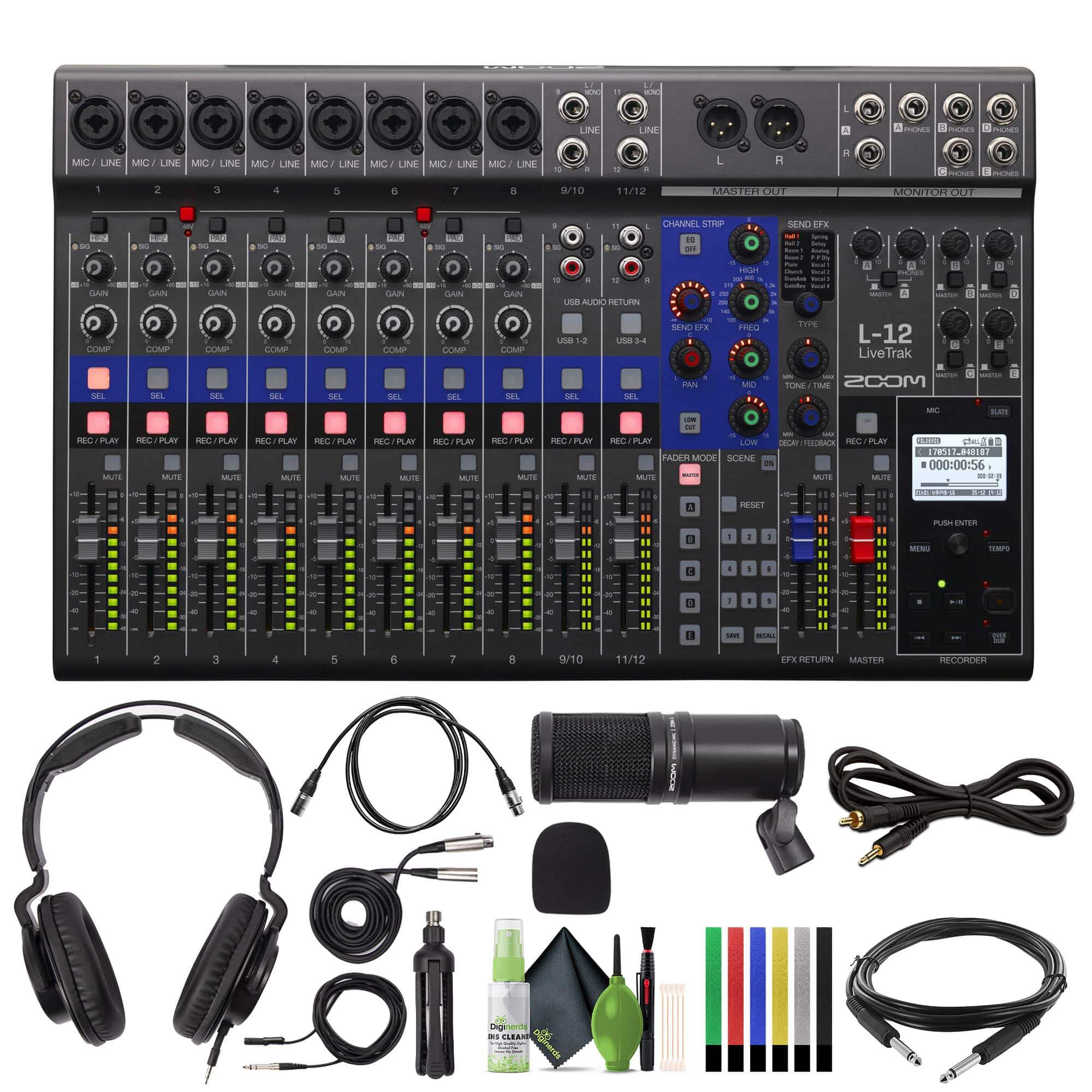 Zoom - LiveTrak L-12 Digital Mixer & Multitrack Recorder with Headphones and More Bundle