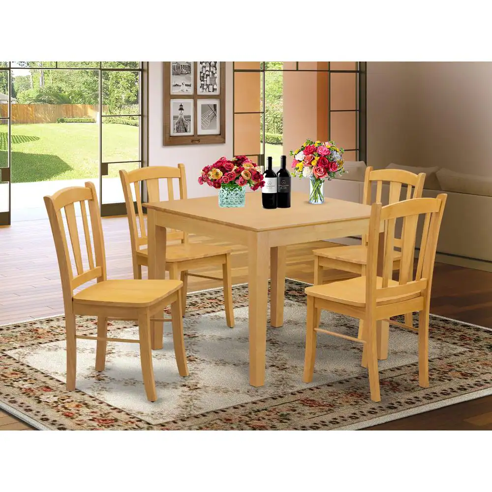 Alt View 3. East West Furniture - OXDL5-OAK-W - 5-Piece Dining Room Table Set- 4 Wooden Chair and Wood Dining Table - Wooden Seat and Slatted Chair Back - Oak.