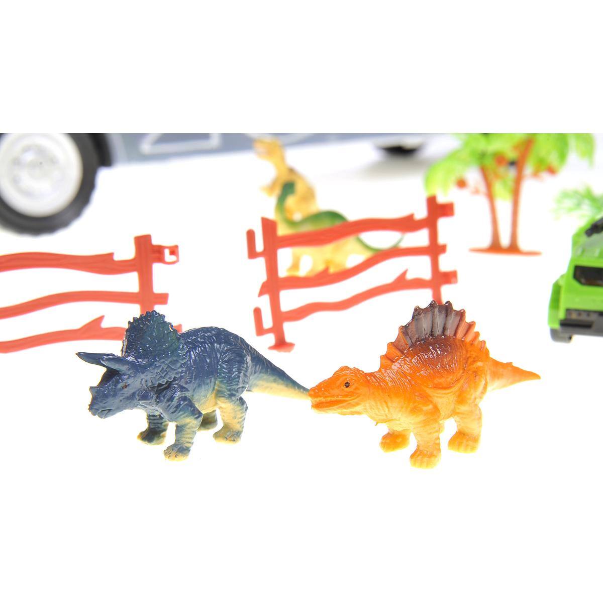 Back. JuzToys - 22" Transport Dinosaurs Car Carrier Truck, Toy Includes Dinosaur Toys, Cars and Helicopter - Multi.