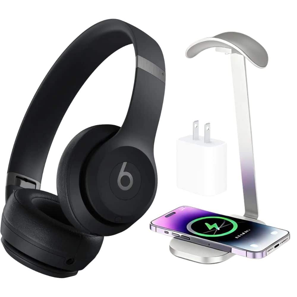Beats - Solo 4 True Wireless On-Ear Headphones - Matte Black + Power Adapter & Headphone Stand/Charging Pad