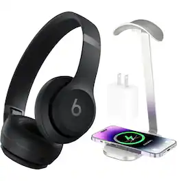 Beats - Solo 4 True Wireless On-Ear Headphones - Matte Black + Power Adapter & Headphone Stand/Charging Pad