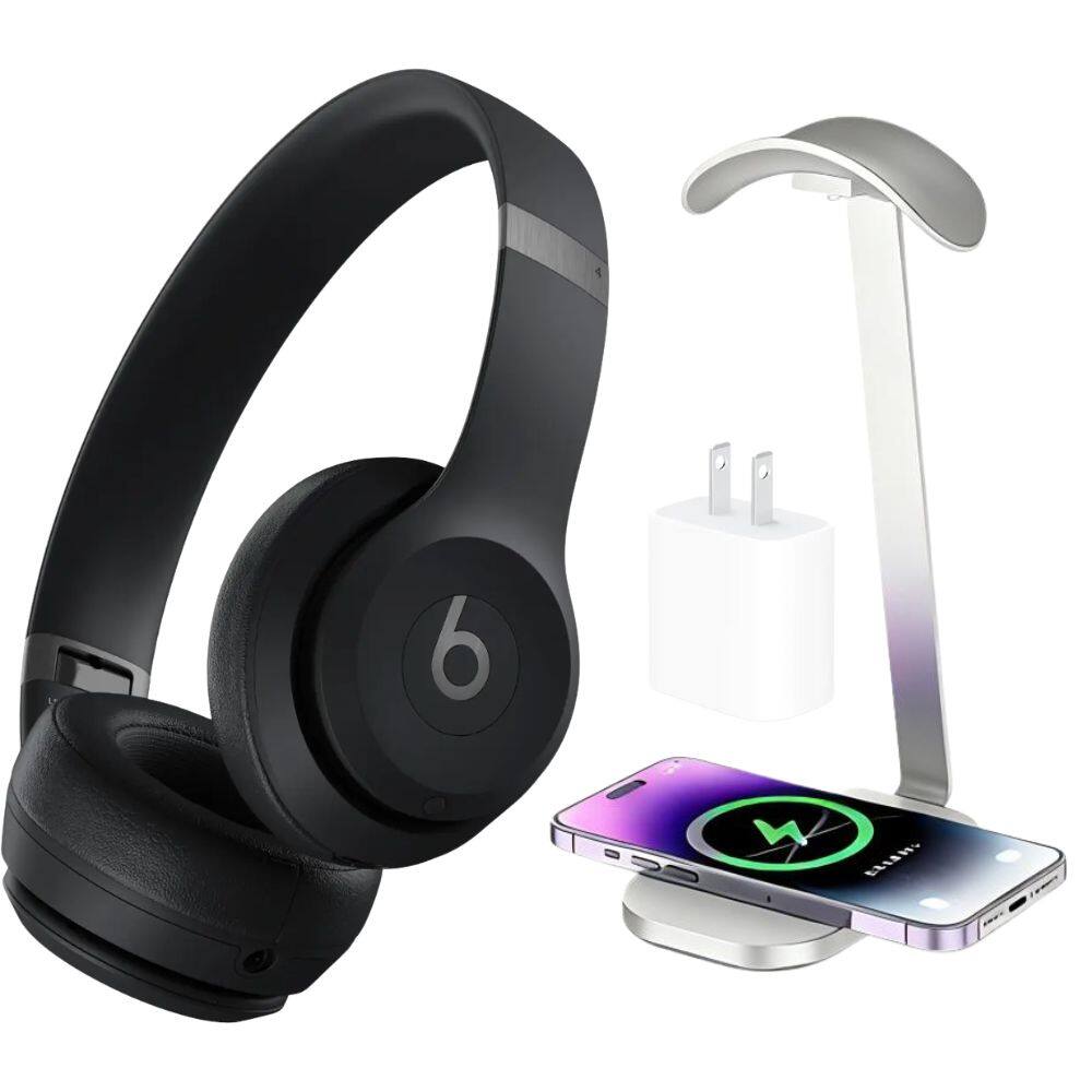 Front. Beats - Beats - Solo 4 True Wireless On-Ear Headphones - Matte Black + Power Adapter & Headphone Stand/Charging Pad.