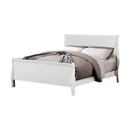 Front. Manhattan Lane - Ryla Queen Size Bed, Sleek Modern Panel Headboard Design, White Solid Wood - White.