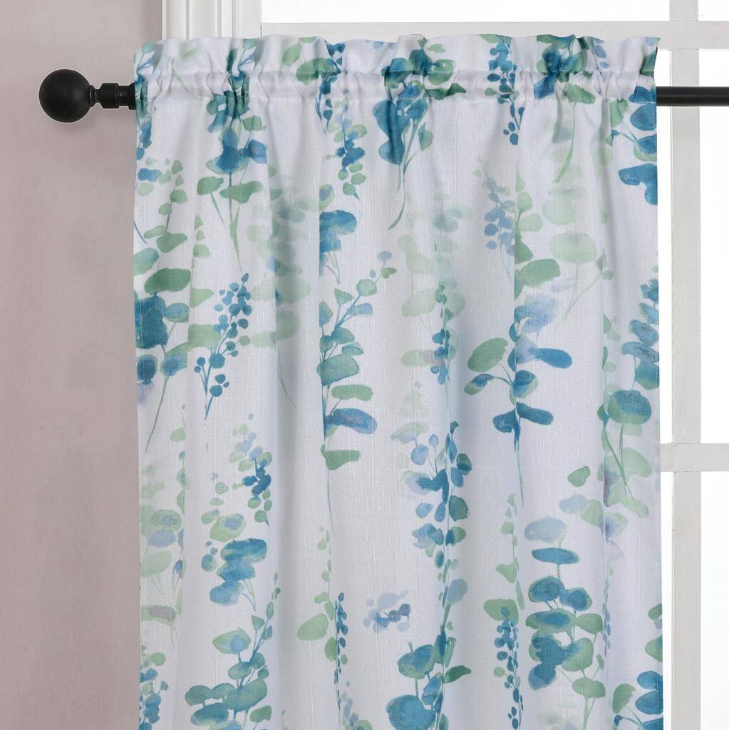 Alt View 2. Kate Aurora - Kate Aurora Watercolor Floral Lillies Complete 3 Piece Rod Pocket Kitchen Curtain Tier & Valance Set - Teal - Teal.