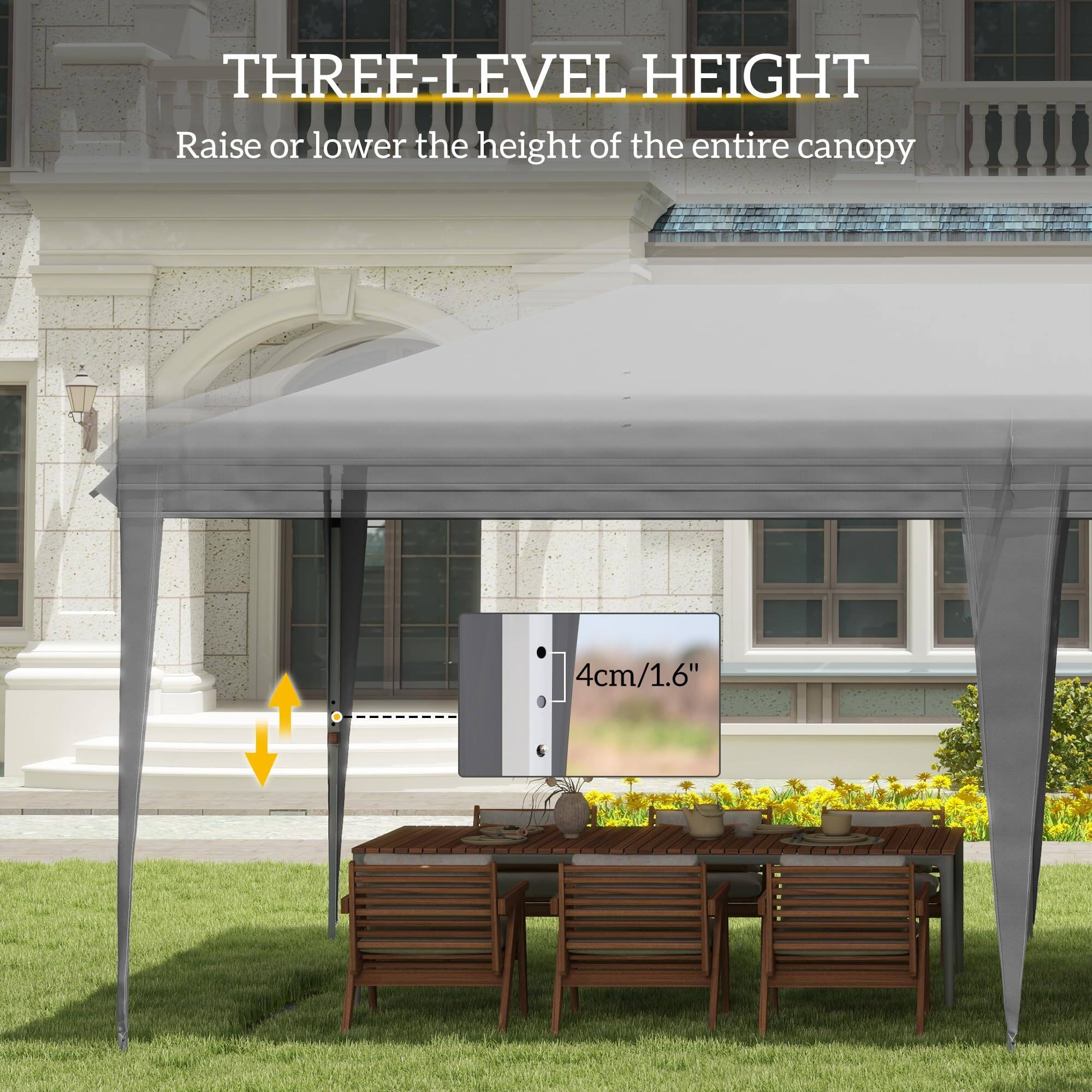 THREE-LEVEL HEIGHT  
Raise or lower the height of the entire canopy  
4cm/1.6"