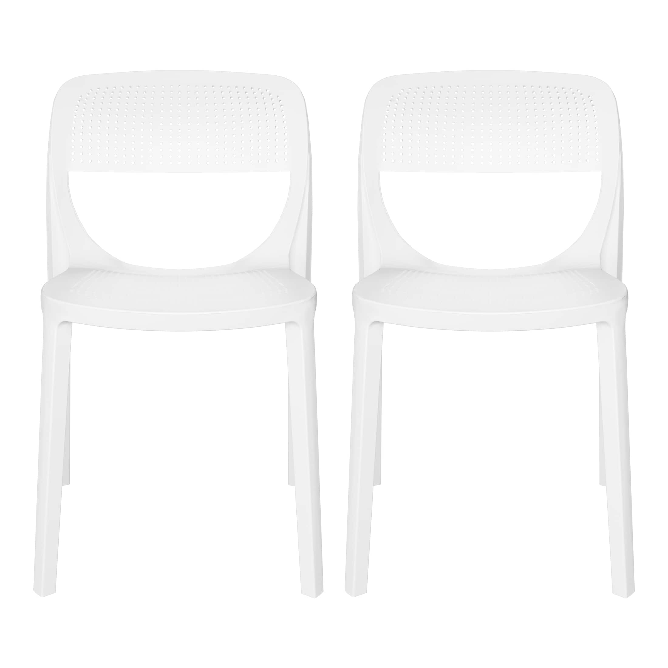 WestinTrends - Playa Modern Stackable Plastic Resin Patio Dining Side Chair (Set of 2) - White