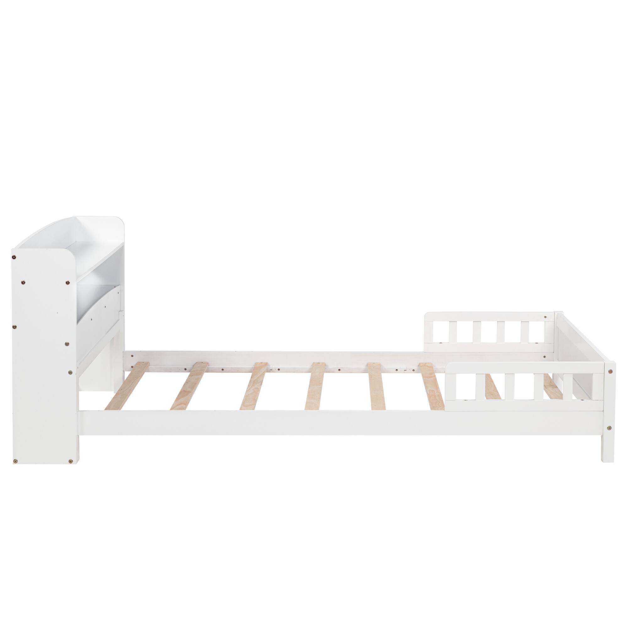 Alt View 5. GOODSILO - Twin Bed with Integrated Bookshelf Headboard and Motion Sensor LED Lighting System for Enhanced Bedroom Functionality - White.