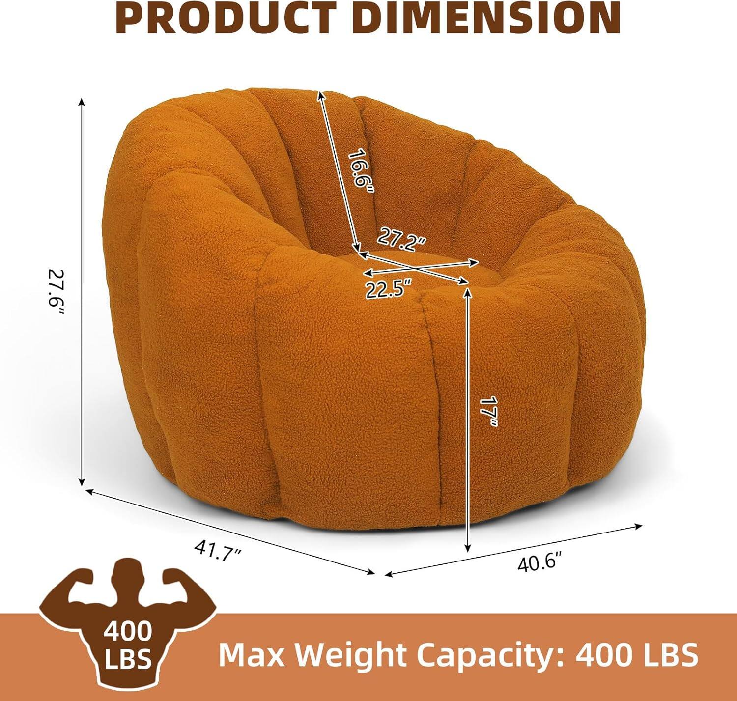 PRODUCT DIMENSION  
27.6" x 16.6" x 27.2" x 22.5" x 41.7" x 40.6"  
Max Weight Capacity: 400 LBS