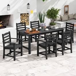 Gymax - 7 PCS Outdoor Dining Table Set for 6 People Rectangle Table & 6 Armchairs - Black