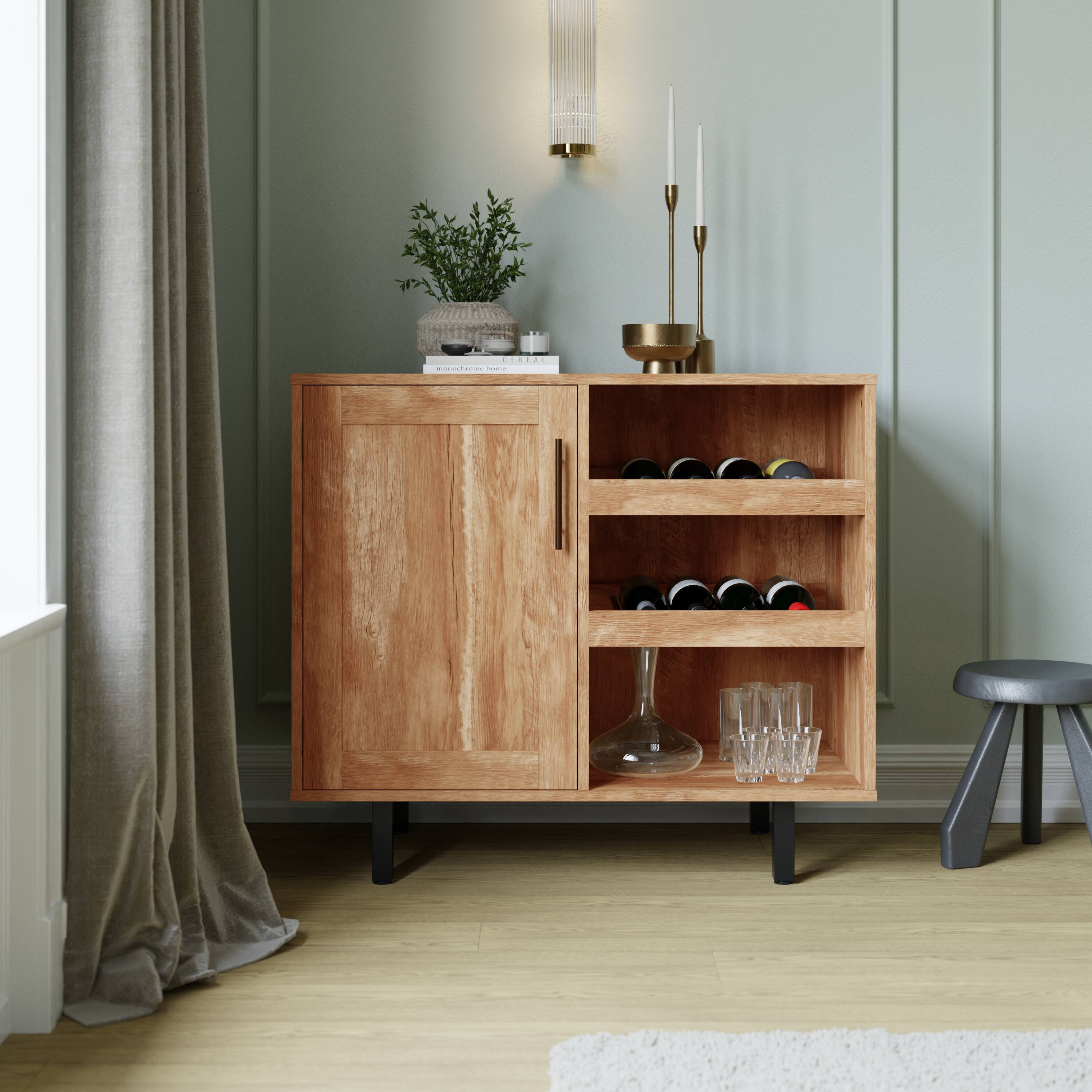 Alt View 1. Flash Furniture - Elmont Classic Bar and Sideboard with Shaker Style Single Door Cabinet with Hanging Glass Storage and Open Bottle Shelve - Brown.
