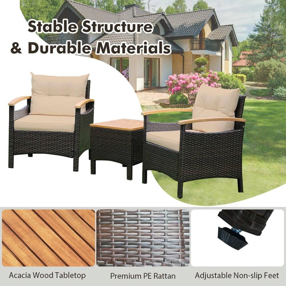 Stable Structure & Durable Materials

- Acacia Wood Tabletop
- Premium PE Rattan
- Adjustable Non-slip Feet