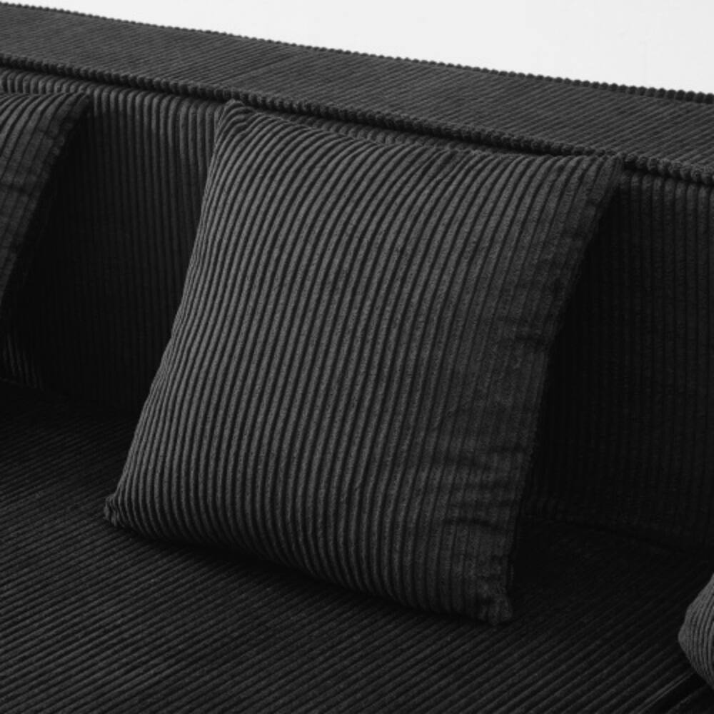 Back. LUCKY ONE - 130" U-Shaped Sectional Sofa w/ RGB LED Light Strip & 6 Pillows Corduroy Fabric - Black.