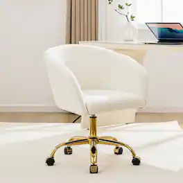 KERDOM - Modern Vanity Chair with Back & Wheel, Swivel Rolling Home Office Armchair, Height Adjustable for Living Room, Bedroom - White