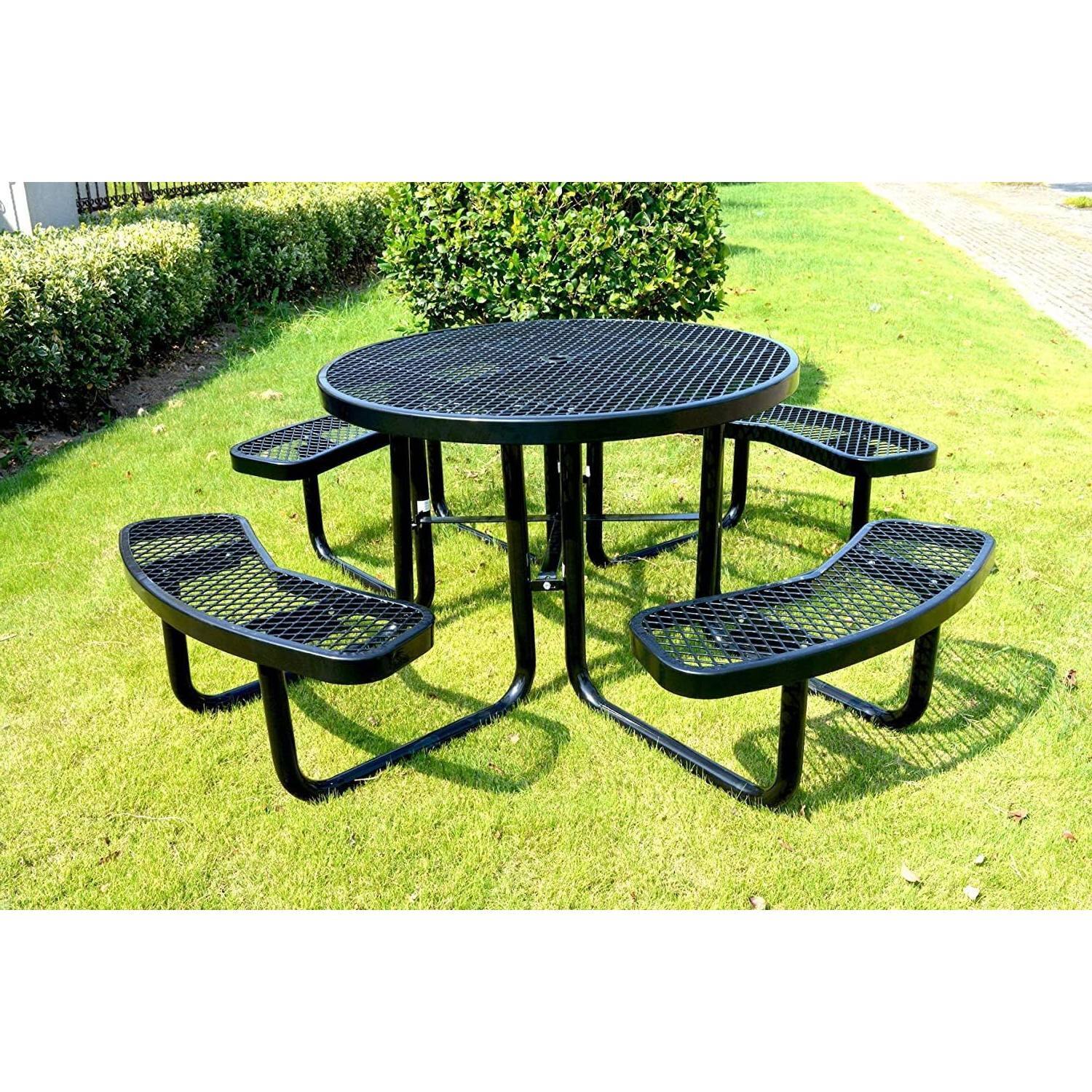Left. Hivvago - Heavy Duty Steel Metal Round Picnic Table w/ 4 Benches Outdoor Patio Dining Set - Black.