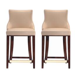 Manhattan Comfort - Shubert Modern Wood Upholstered Counter Stool - Set of 2 - Tan