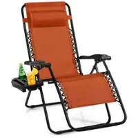 Costway Folding Zero Gravity Reclining Lounge Chairs Beach Patio with Utility Tray - Orange - Front_Zoom