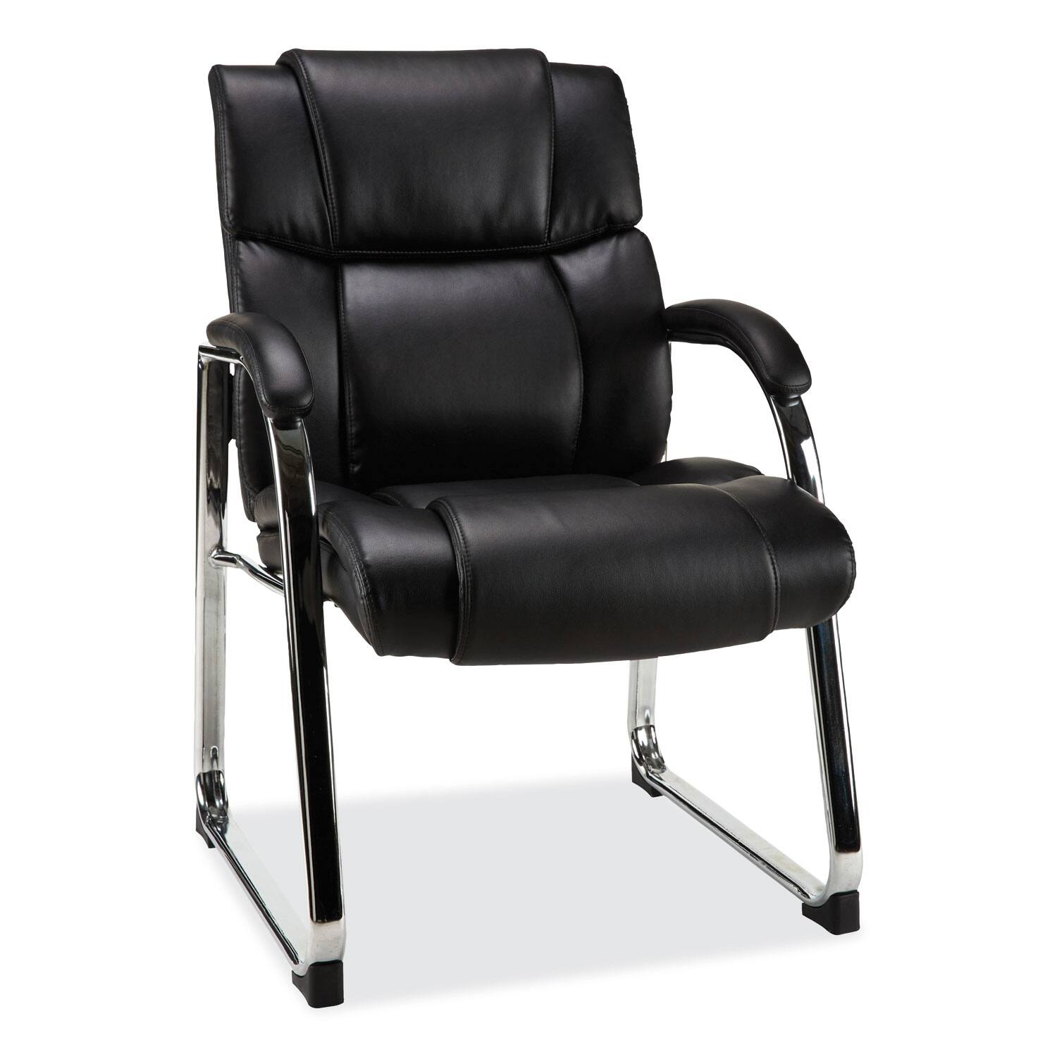 Front. Alera - Hildred Series Guest Chair, 25" x 28.94" x 37.8", Black Seat, Black Back, Chrome Base - Black.