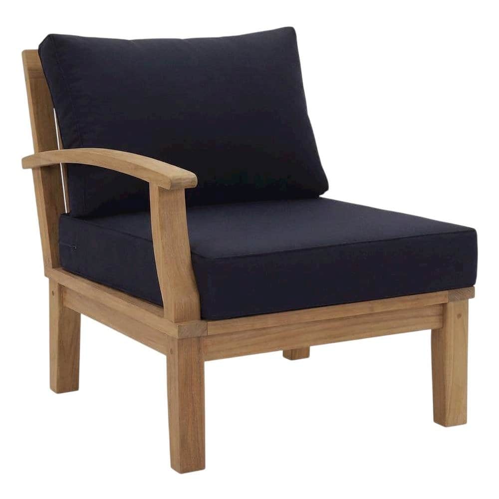 Outdoor Escape - Teak Outdoor Patio Sofa With Armrests And Cushioned Seat For Lounge Area - Blue