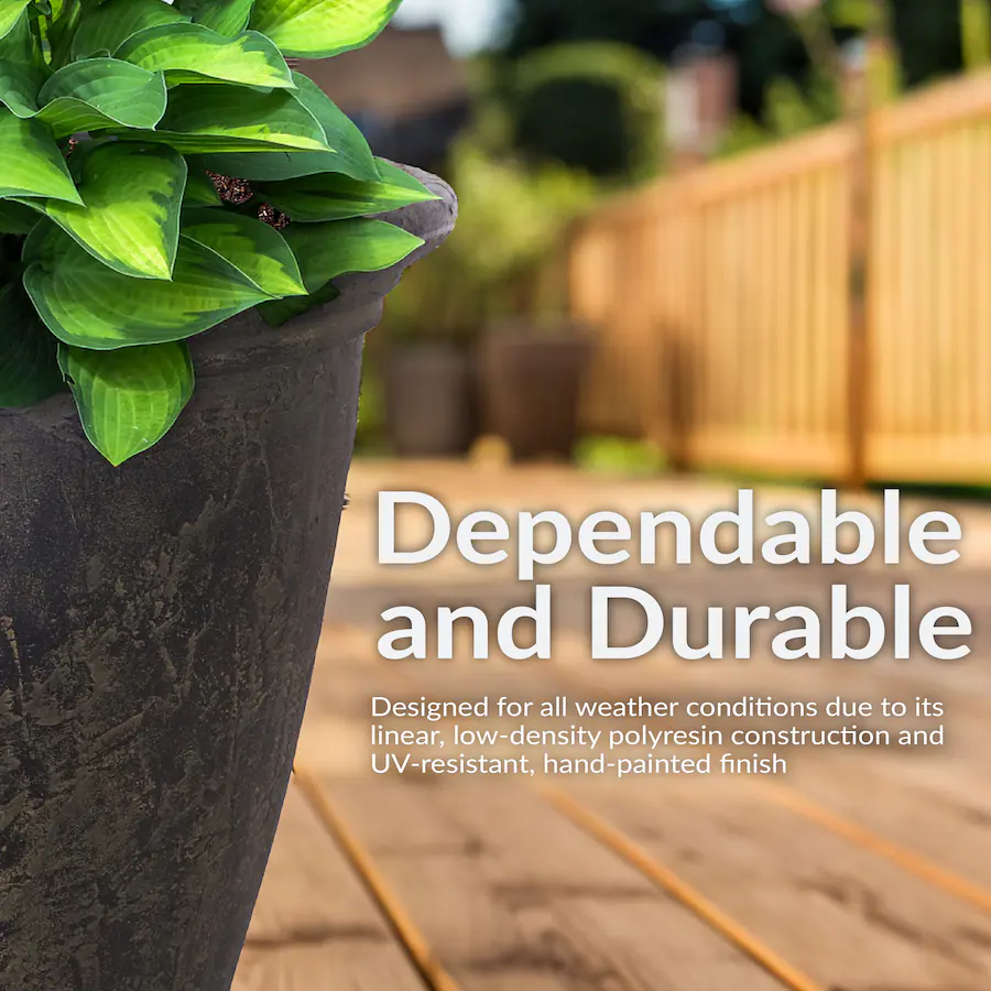 Polyrein Sunnydaze 24 in Anjelica Dual Wall Polyresin Planter Set of 4 Sable ...