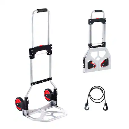 Front. VEVOR - Folding Hand Truck and Dolly, 176 lbs Capacity, Aluminum Foldable Cart, Heavy-Duty Luggage Trolley Cart - Silver.