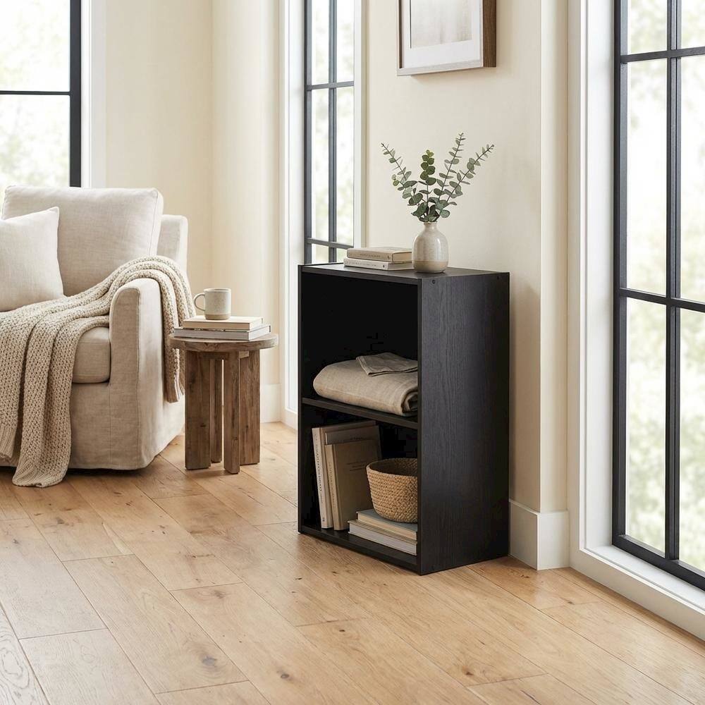 Left. FurniFact - Wood Bookcase with Open Shelving and Classic Design for Home Office Storage - Blackwood.