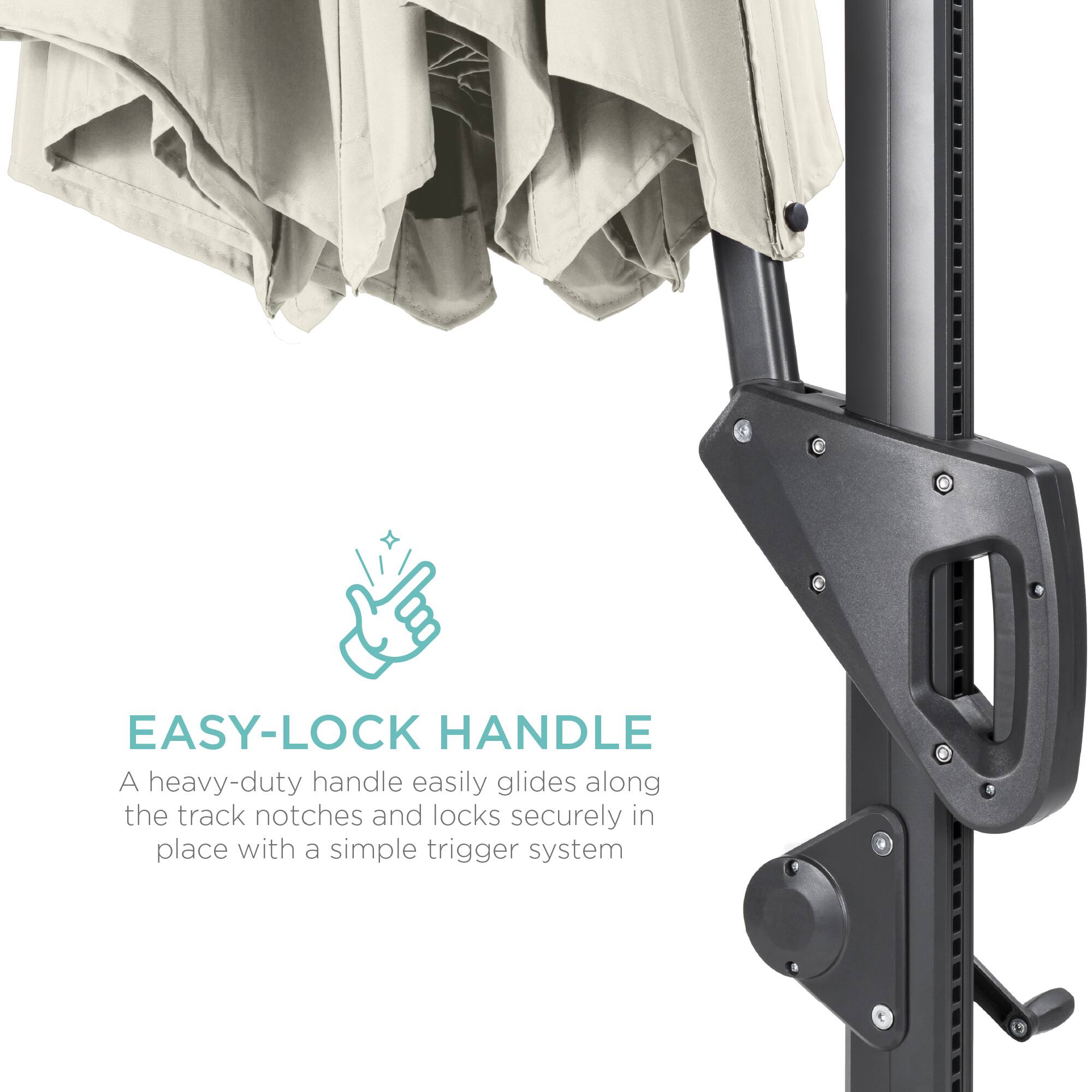 EASY-LOCK HANDLE

A heavy-duty handle easily glides along the track notches and locks securely in place with a simple trigger system.