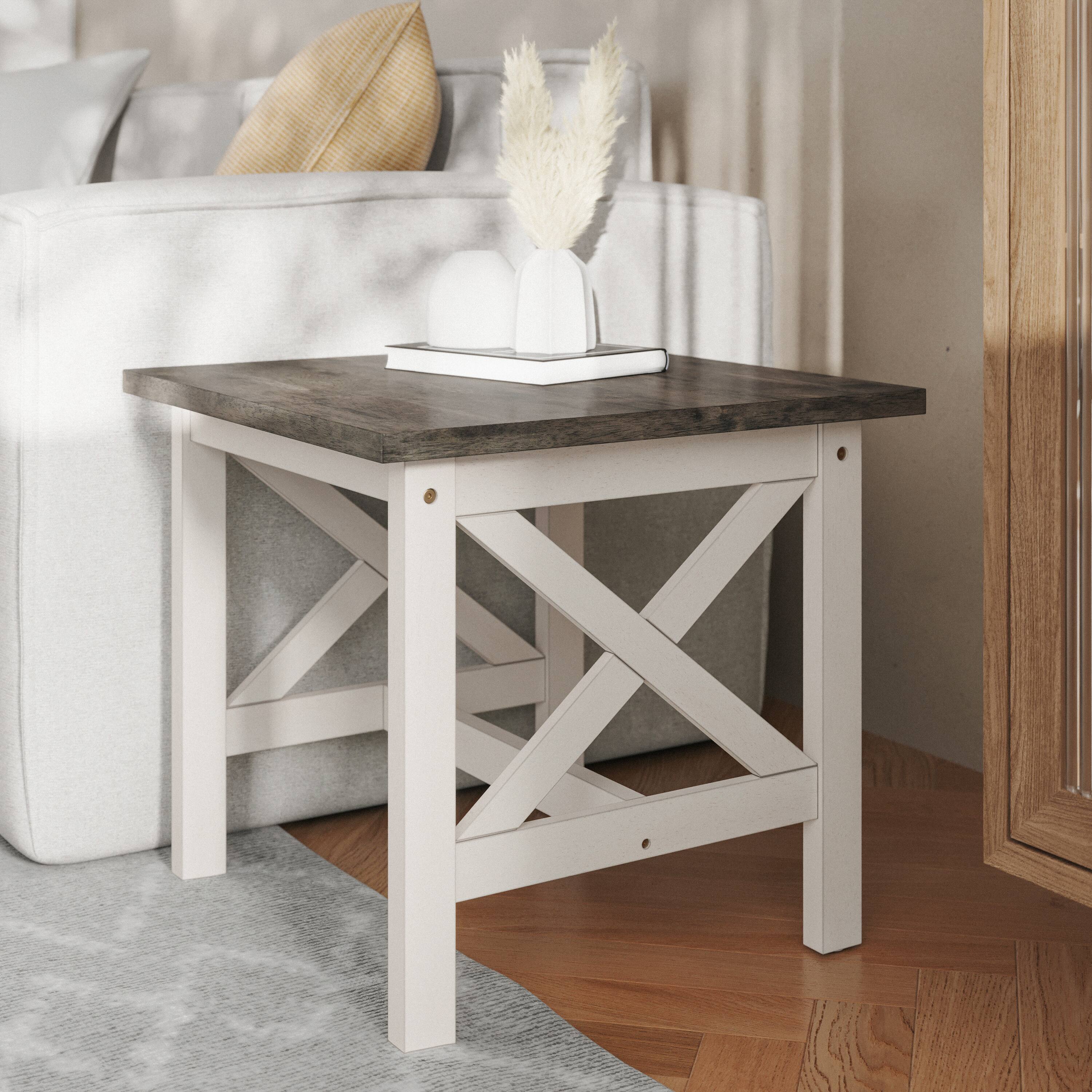 Alt View 3. Flash Furniture - Jasper Farmhouse Style Solid Wood End Table with Traditional X-Frame Design in Acacia Gray and Rustic White - Gray.