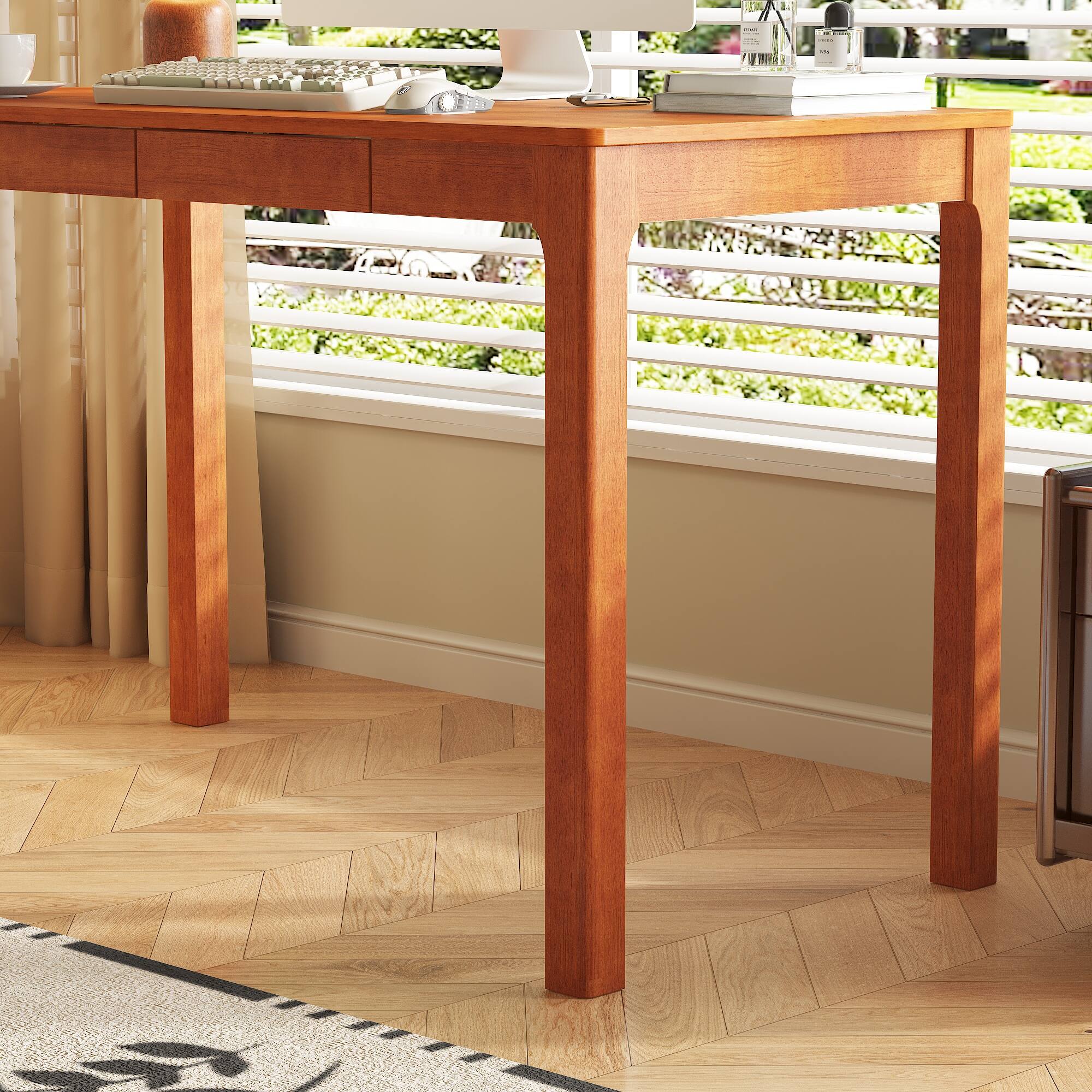 Alt View 4. Famapy - Famapy Solid Wood Desk with Drawers: Minimalist, Functional & Warm Home Office Essential - Brown.