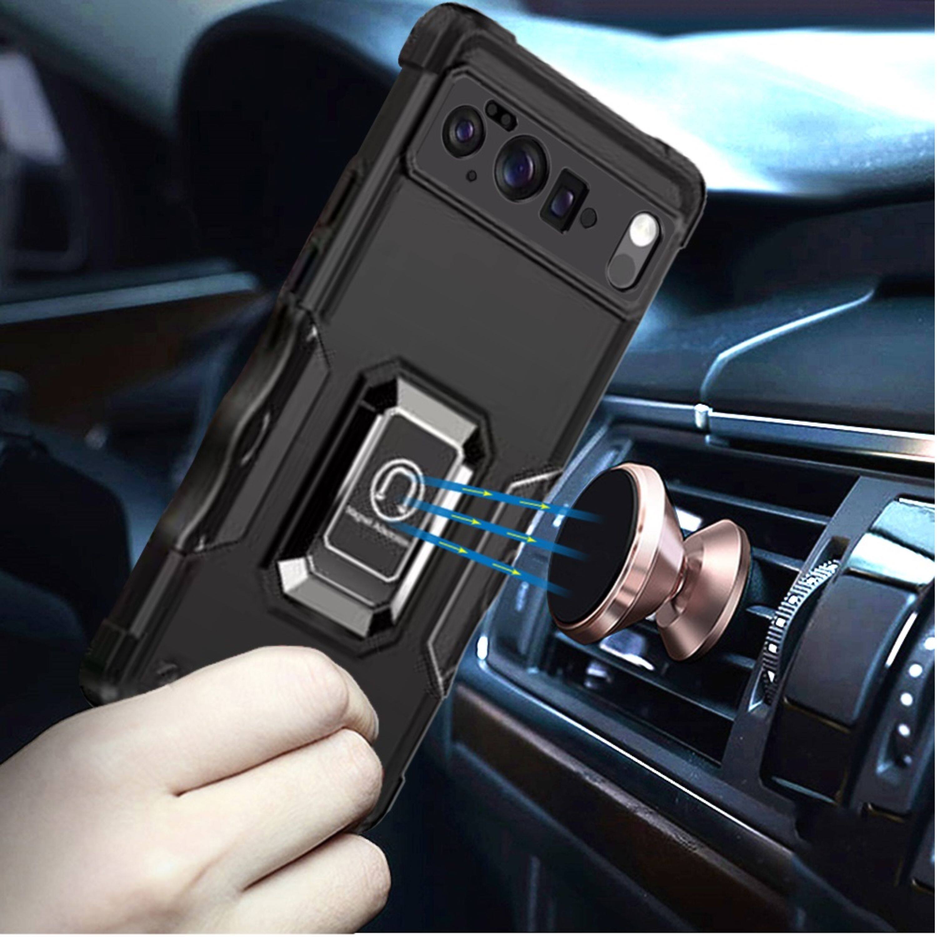 Angle. Kitcheniva - Ergonomic Grip Hybrid Case With 360° Ring Stand And Tempered Glass For Google Pixel 10 & Google Pixel 10 Pro Black - Black.