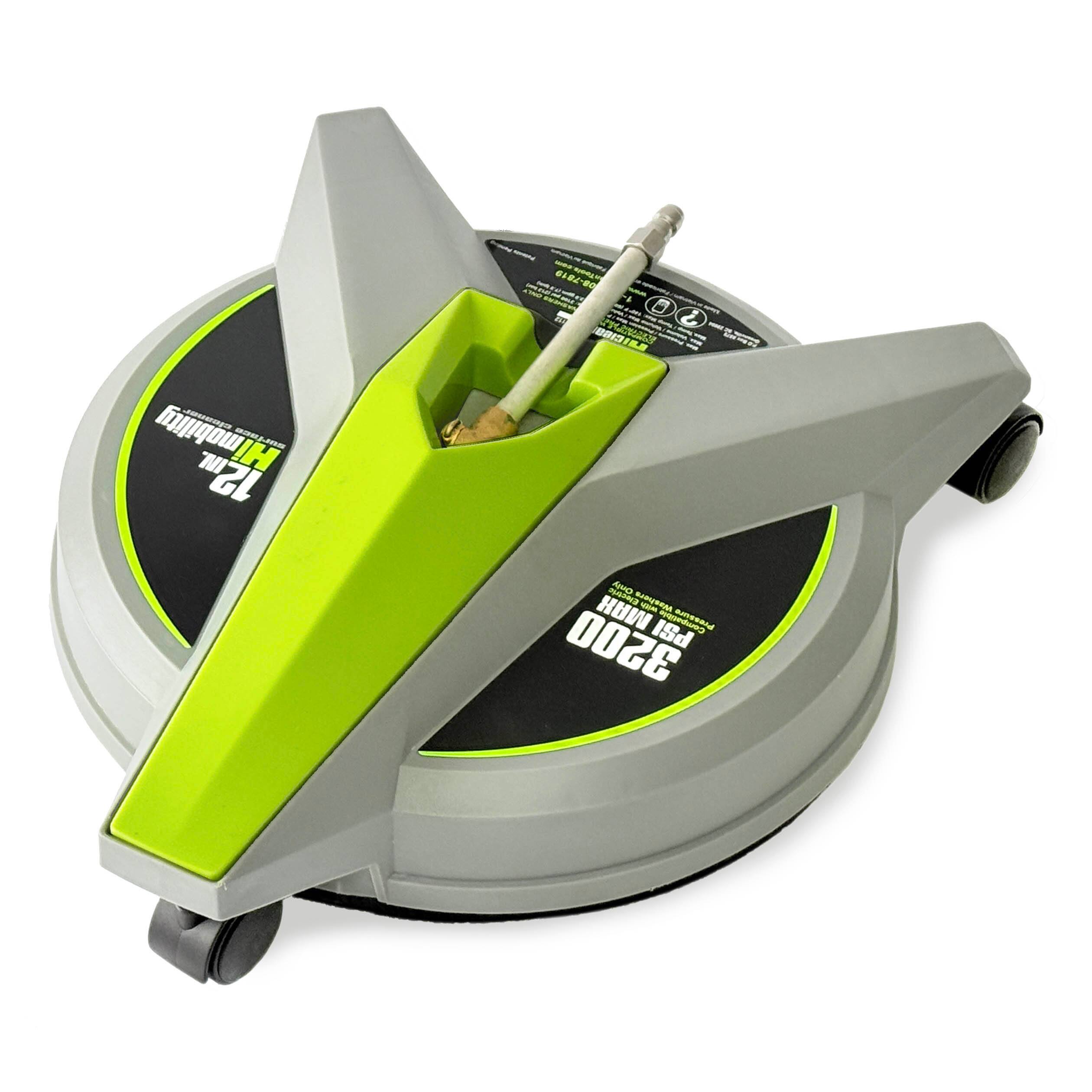 Hiclean - Electric Pressure Washer Surface Cleaner with Wheels, 12" Wide Attachment (3200 PSI MAX) - Grey/Green