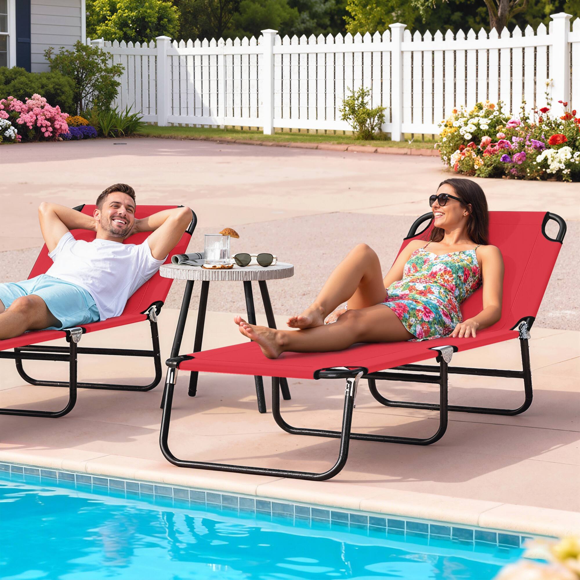Alt View 1. Outsunny - Chaise Lounge Pool Chairs, Outdoor Sun Tanning Chairs with 5-Level Reclining Back, Steel Frame for Beach, Yard - Red.