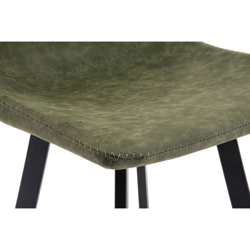 Alt View 2. LeisureMod - Elland 2 Pcs Modern Upholstered Leather Bar Stool with Iron Legs and Footrest, Counter Height Dining Stool - Olive Green.