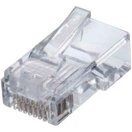 Front. IDEAL - CAT-5E Feed-Thru RJ45 Mod Plugs 100 Pack - Clear.