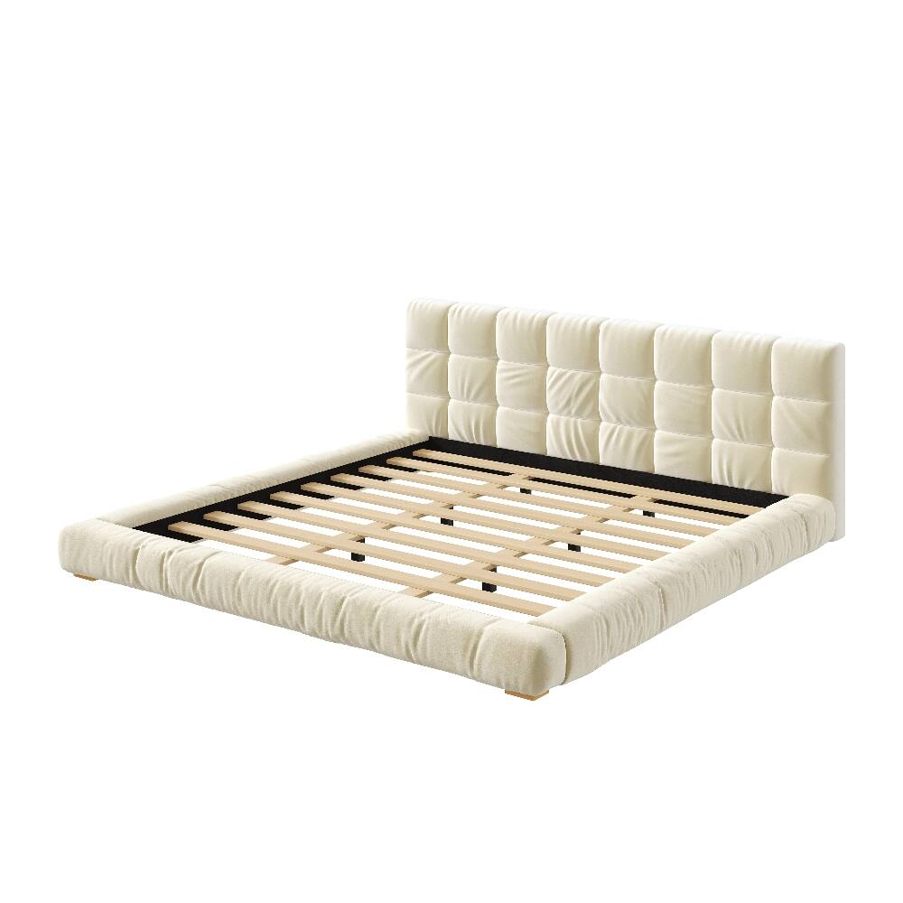 Alt View 8. Loheer - Loheer King Size Bed Frame Upholstered Platform Bed Velvet Beige Tufted Headboard Low Profile - Beige.