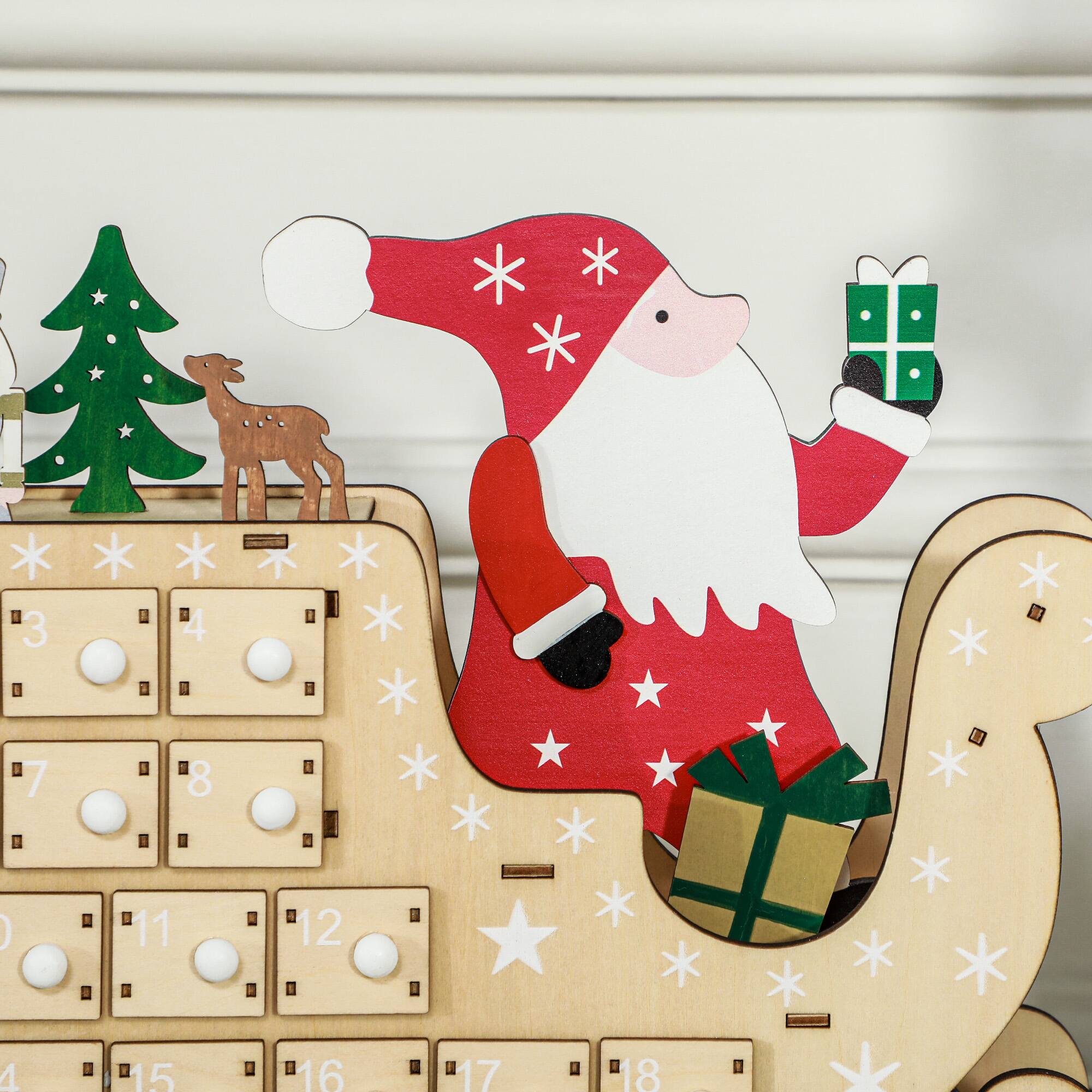 Alt View 7. Homcom - Reusable Wooden Advent Calendar with 24 Drawers, Christmas Countdown Gift - Natural Wood.