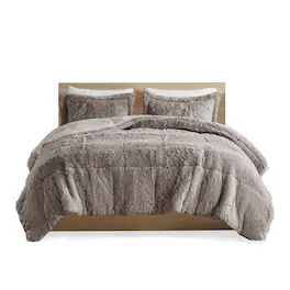 Gracie Mills - Susie Contemporary Shaggy Long Fur Comforter Set - Gray