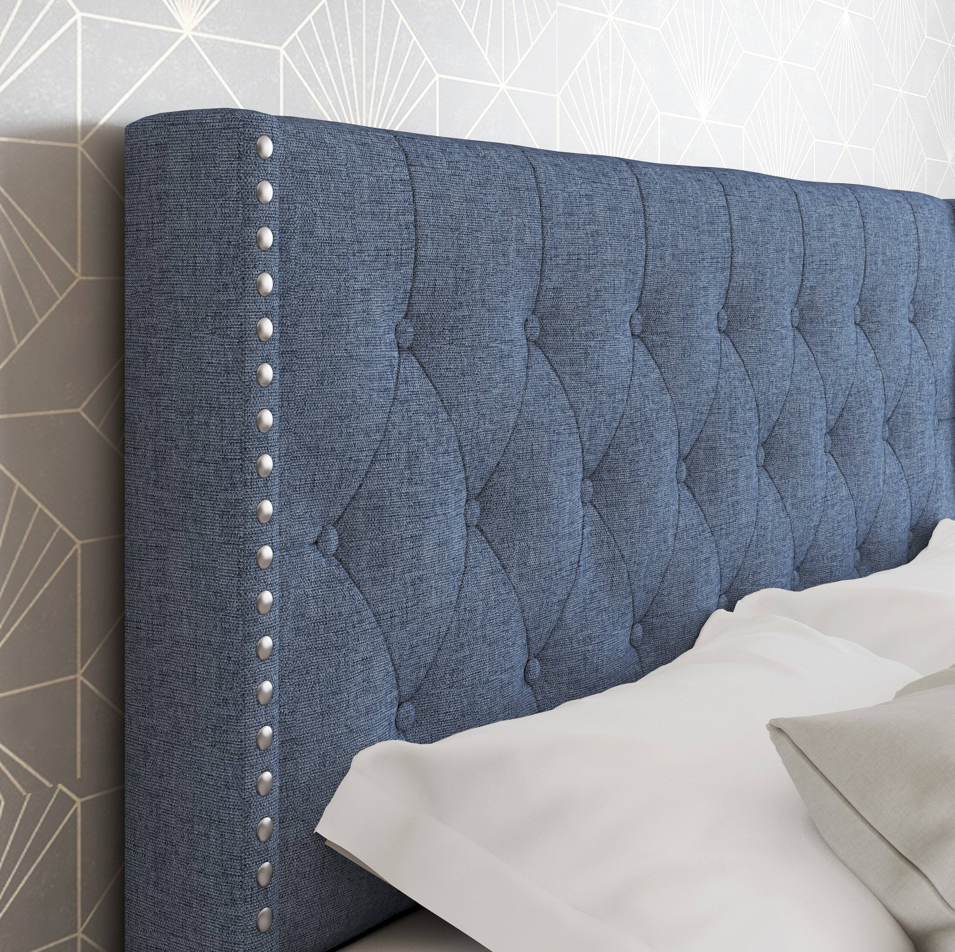 Alt View 6. Boyd Sleep - Mia Linen Platform Bed Frame with Tufted Headboard and Nailhead Trim, No Box Spring Required - Blue.
