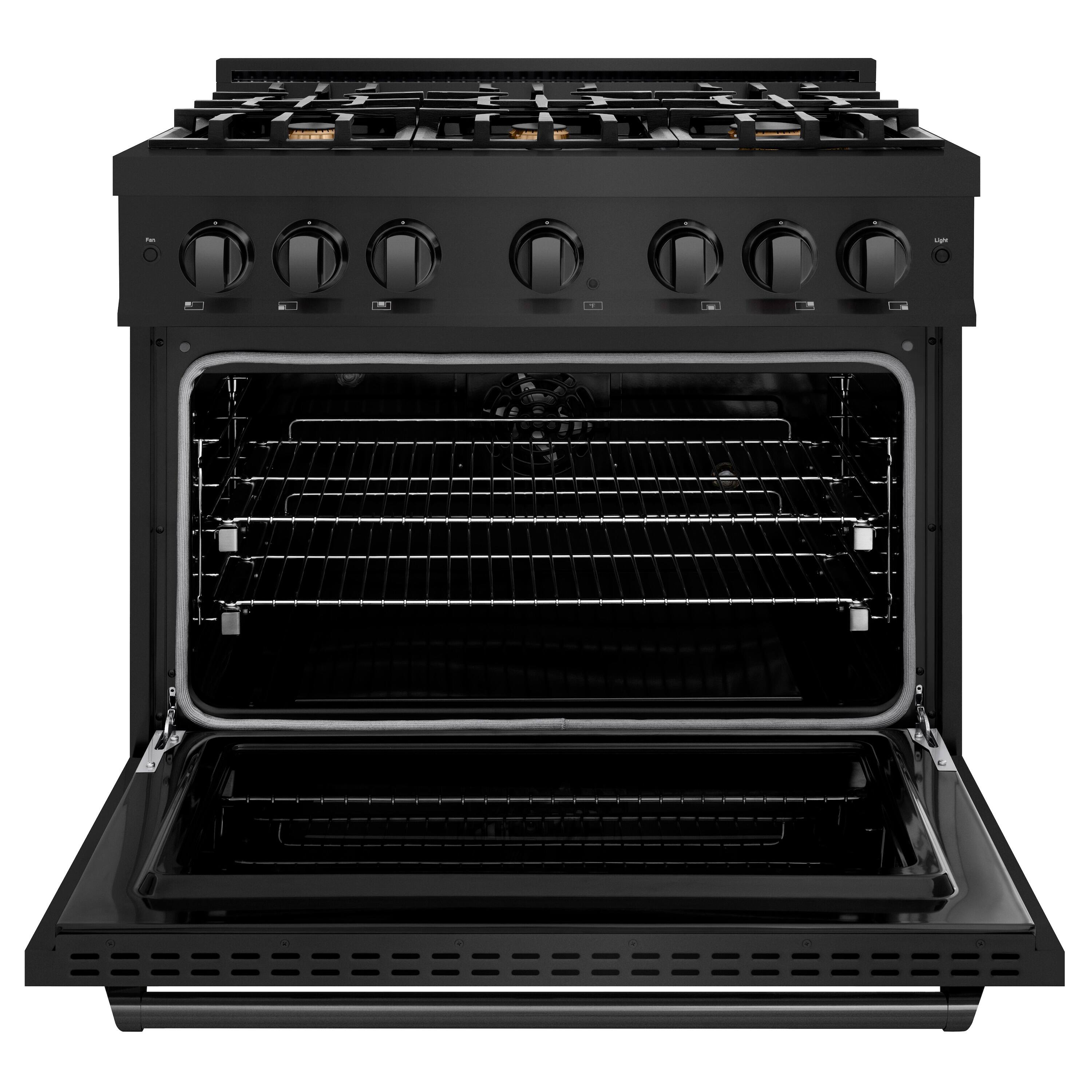 Angle. ZLINE - ZLINE 36" Classic Dual Fuel Black Stainless Convection Oven Range w/ 6 Brass Burners (CDRB-BR-36) - Black Stainless Steel.