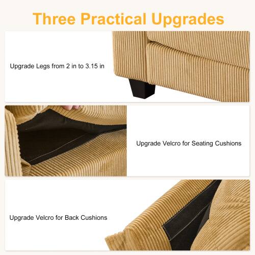 Three Practical Upgrades

- Upgrade Legs from 2 in to 3.15 in
- Upgrade Velcro for Seating Cushions
- Upgrade Velcro for Back Cushions