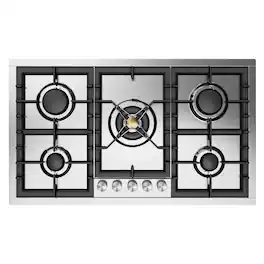 ILVE - Professional Plus II Series 36 in. Gas Cooktop with 5 Sealed Burners (Natural Gas, Satin Trim) - Stainless Steel