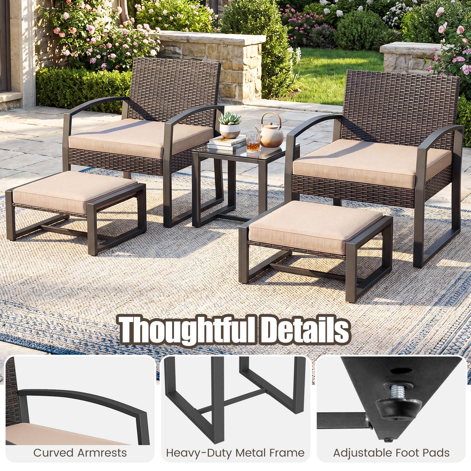 Thoughtful Details

- Curved Armrests
- Heavy-Duty Metal Frame
- Adjustable Foot Pads