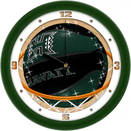 Front. MpDirect - Hawaii Warriors 11.5" Suntime Slam Dunk Wall Clock - Multicolor.