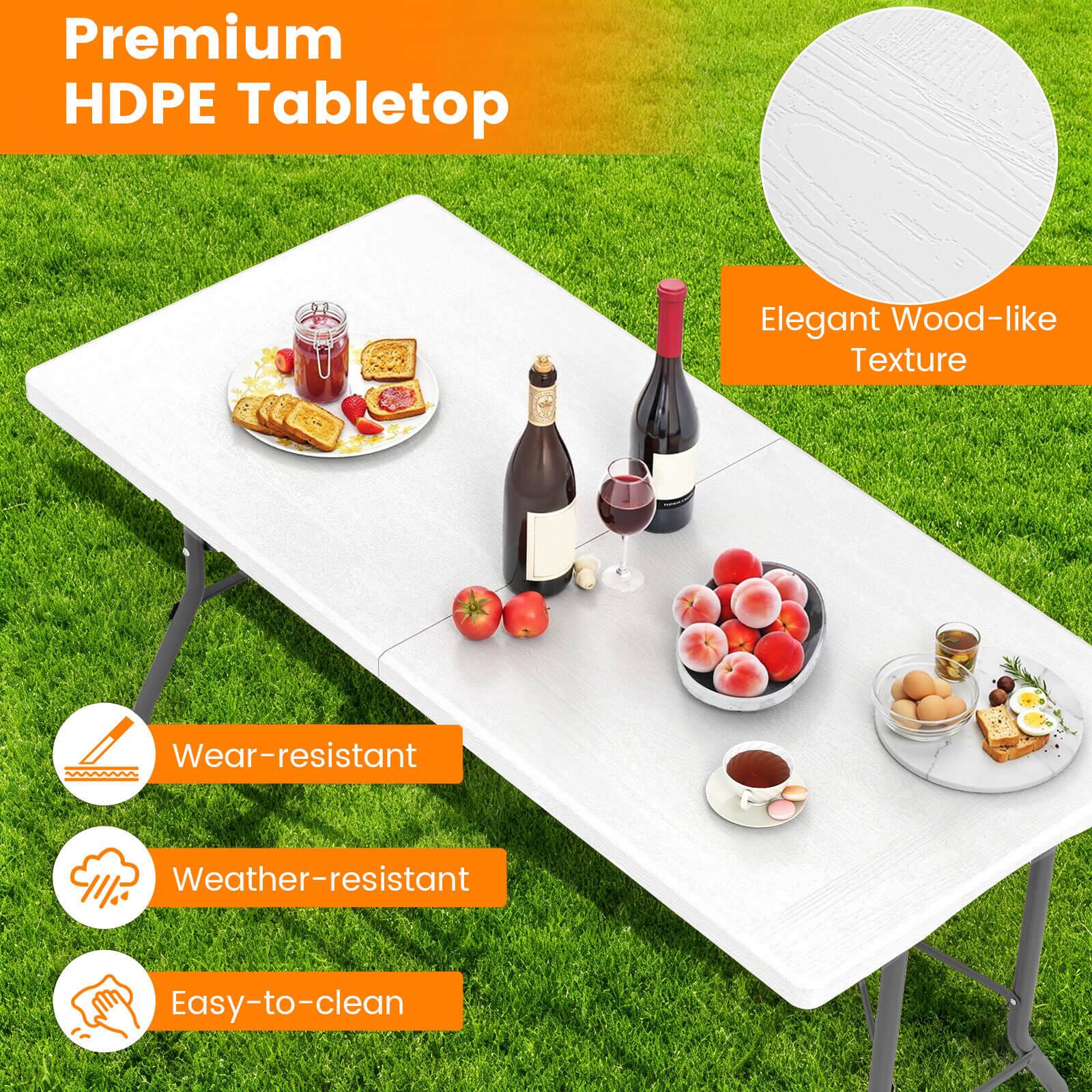 Premium HDPE Tabletop  
Elegant Wood-like Texture  
Wear-resistant  
Weather-resistant  
Easy-to-clean